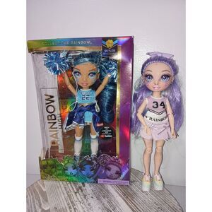 RAINBOW HIGH Cheerleaders - Skyler (NIB) & Violet (Used). Include Outfits/Shoes